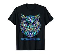 Vibrant Stained Glass Owl Mystic Bird Night Vision Art T-Shirt