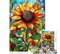 Vibrant Stained Glass Sunflower Art 1000 Pieces Puzzles for Adults Great Gifts for Games Hand Speed Race Home Decoration Toys for And from 14 Years And over size 38x52cm