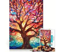Vibrant Stained Glass Tree 1000-piece Jigsaw Puzzles Brain Training Fun Tight Interlock No Gaps Bonding Activity for Loved Ones (50x75cm)