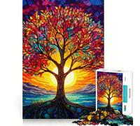 Vibrant Stained Glass Tree Jigsaw for Teenagers 1000 Pieces Memory Fun Game Smooth Burr Free Surface Birthday Gift Brain Teaser Toy (38x26cm)