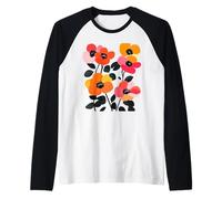 Vibrant Stylized Poppies Floral Botanical Design Raglan Baseball Tee
