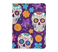 Vibrant Sugar Skull with Flowers Design Passport Holder for Travel with Credit Card Holder Slots RFID Passport Book Holders PU Leather Travel Accessories for Women Men
