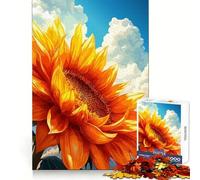 Vibrant Sunflower Against Cloudy Sky Adult Jigsaw Puzzles 1000 Pieces Brain Agility Easy Enjoyment Secure Join Fine Xmas Gift (50x75cm)