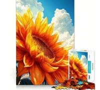 Vibrant Sunflower Against Cloudy Sky Jigsaw 1000 Pieces for Teenagers Mental Boost Game Firm Fit Secure Assembly Family Fun Night Activity (38x52cm)