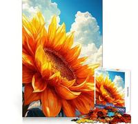 Vibrant Sunflower Against Cloudy Sky Jigsaw Puzzles for Teenagers 1000 Piece Thought Training Quiet Recreation Uniform Cut Unique Xmas Gift (38x26cm)
