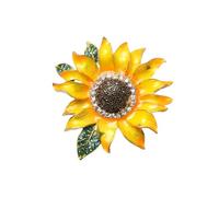 Vibrant Sunflower Enamel Brooch Hand Painted Crystal Center Imitation Crystal Leaves CharmingGift forWomenGardenEnthusiasts
