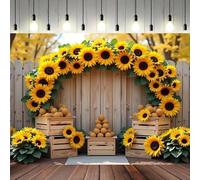 Vibrant Sunflowers with Lush Greenery Backdrop Rustic Sunflowers Backdrops Banner Farmhouse Floral Wooden Lights Wedding Birthday Party Decor Newborn Baby Kids Girls Portrait Backdrop (A, 7x5feet)