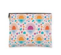 Vibrant Sunrise Makeup Bag, Playful Pattern Cosmetic Travel Pouch for Women, Portable Canvas Zipper Organizer, Summer Skincare Toiletry Bag, Multi-color, 7x9 Inch, Sunrise