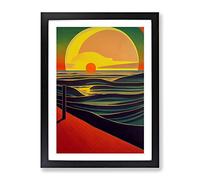 Vibrant Sunset Abstract Framed Print | A2 Black Framed Wall Art | Ready to Hang | Abstract Landscape Picture | Living Room Bedroom Lounge Office
