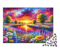 Vibrant Sunset Landscape 1000 Pieces Jigsaw Puzzles for Adults & Children, Recycled Cardboard, Non-Reflective, Flower Field at Sunset, Stress Relief Fun, Great Gift Idea for Home Decor 38x26cm/1000pcs
