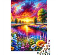 Vibrant Sunset Landscape1000 Pieces Cardboard Flower Lake Jigsaw Puzzle Set Adults Kids Age 12+ Challenging Game Concentration Training 70x50cm/1000pcs