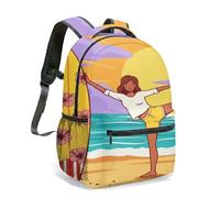 Vibrant Surfboard Beach Backpack 40cm, Tropical Summer Cartoon School Bag for Travel, Colorful Sea Illustration Bookbag (02)