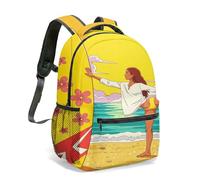 Vibrant Surfboard Beach Backpack 40cm, Tropical Summer Cartoon School Bag for Travel, Colorful Sea Illustration Bookbag (05)