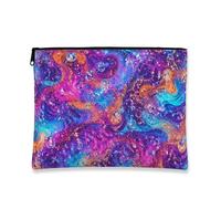 Vibrant Swirl Cosmetic Bag, Colorful Fluid Art Makeup Pouch for Women, Portable Zipper Organizer, Perfect for Travel and Daily Use, Violet, 7x9 Inch, Cosmetic