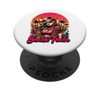 Vibrant Tattooed Woman Beach Tease Summer City Sunset PopSockets Adhesive PopGrip
