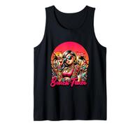 Vibrant Tattooed Woman Beach Tease Summer City Sunset Tank Top