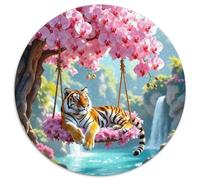 Vibrant Tiger 1000 Pieces The Wise Tiger Puzzles Round DIY Irregular Puzzle Games for Adults Kid 1000pcs (67.5x67.5cm)