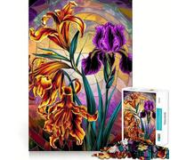Vibrant Tiger Lily And Phoenix Iris Stained Glass 1000 Piece Jigsaws Creative Skill Toy Tight Lock No Loose Pieces Bonding Activity for Loved Ones (50x75cm)