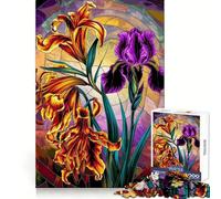Vibrant Tiger Lily And Phoenix Iris Stained Glass for Adults 1000 Piece Puzzle Mental Focus Pleasant Downtime Snug Fit Festive Surprise (50x75cm)