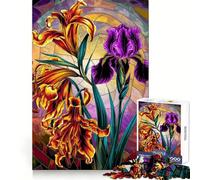 Vibrant Tiger Lily And Phoenix Iris Stained Glass Jigsaw Puzzles 1000 Pieces for Teenagers Cognitive Skill Stress Free Fun Exact Cut (38x26cm)