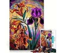 Vibrant Tiger Lily And Phoenix Iris Stained Glass Jigsaws for Adults1000 Pieces Brain Memory Game Fine Cut Premium Finishing Engaging Way to Pass Free Hours (38x52cm)