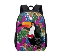 Vibrant Toucan Red Bow Tie Tropical 17 Inch Backpack Kids School Travel Laptop Bag Exotic Floral Fruit Pattern (05)
