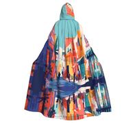 Vibrant townHalloween printed hooded cape adult party robe masquerade and role play. Carnival wizard cape