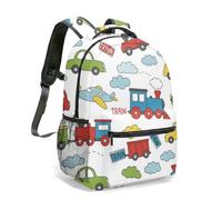 Vibrant Transportation Backpack 16 Inch Flat Illustration Print Cars Trains Airplanes Vehicle Pattern Rucksack for Travel (09)