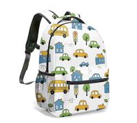 Vibrant Transportation Backpack 16 Inch Flat Illustration Print Cars Trains Airplanes Vehicle Pattern Rucksack for Travel (07)