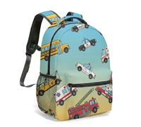 Vibrant Transportation Backpack 16 Inch Flat Illustration Print Cars Trains Airplanes Vehicle Pattern Rucksack for Travel (06)