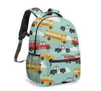Vibrant Transportation Backpack 16 Inch Flat Illustration Print Cars Trains Airplanes Vehicle Pattern Rucksack for Travel (04)