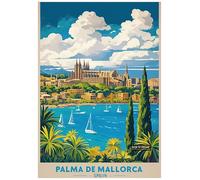 Vibrant Travel Poster Depicting Palma De Mallorca's Scenic Beauty - Retro Europe Travel Poster A4 Size Vintage Wall Art Print of Famous European Destinations Ideal for Home or Office Decor