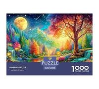 Vibrant Tree, Full Moon, River, And Colorful Mountains in A Starry Night 1000 Piece Jigsaw Puzzle Multicolor Style - Educational & Challenging for Kids & Adults 52x38cm/1000pcs