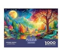 Vibrant Tree, Full Moon, River, And Colorful Mountains in A Starry Night 1000-Piece Jigsaw Puzzle Multicolor Style - Brainteasing Challenge for Adults & Kids 70x50cm/1000pcs