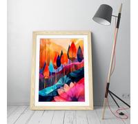 Vibrant trees at Autumn time, abstract geometric Stunning Framed Wall Art Print Picture - A1 - Light Oak Frame