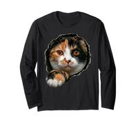 Vibrant Tricolor Calico Cat Peeking Through Long Sleeve T-Shirt