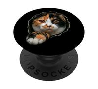 Vibrant Tricolor Calico Cat Peeking Through PopSockets Adhesive PopGrip
