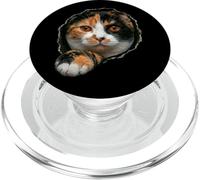 Vibrant Tricolor Calico Cat Peeking Through PopSockets PopGrip for MagSafe