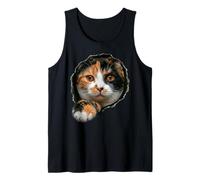 Vibrant Tricolor Calico Cat Peeking Through Tank Top