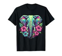 Vibrant Tropical Elephant Floral Hibiscus Boho Wildlife T-Shirt