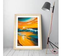 Vibrant tropical ocean sunset Stunning Framed Wall Art Print Picture - A4 - Light Oak Frame