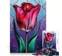 Vibrant Tulip Blossom in Stained Glass Adult Jigsaw Puzzles 1000 Pieces Cognitive Workout Unwind Easily No Rough Edges Holiday Present (38x52cm)