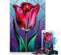 Vibrant Tulip Blossom in Stained Glass Jigsaw 1000 Pieces for Teenagers Mind Boost Fun Zero Gap Captivating Leisure for Cozy Indoors (38x52cm)