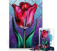 Vibrant Tulip Blossom in Stained Glass Jigsaw 1000 Pieces Memory Skill Fun Smooth Edge Perfect Interlock Fun-filled Way to Fill Empty Hours (38x26cm)