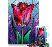 Vibrant Tulip Blossom in Stained Glass Jigsaw Puzzle1000 Pieces Mind Train Fun Clean Cut Sturdy Components Captivating Leisure for Cozy Indoors (50x75cm)