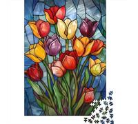 Vibrant Tulip Bouquet 1000-Piece Puzzle for Adults, 52x38cm/1000pcs; for Relaxed Evenings at The Table; Clean White Card Pieces for Sorting