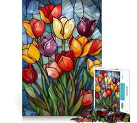 Vibrant Tulip Bouquet Adults Puzzles 1000 Piece Jigsaws Recall Skill Fun High Precision Die Cut Easy to Learn Family Enjoyment (38x26cm)