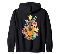 Vibrant Ukulele Tropical Flowers Music Player Zip Hoodie