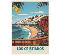 Vibrant Vintage Poster Showcasing Coastal Scene In Tenerife Los Cristianos - Retro Europe Travel Poster A4 Size Vintage Wall Art Print of Famous European Destinations Ideal for Home or Office Decor