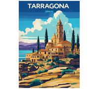 Vibrant Vintage Travel Poster Depicting Tarragona Spain - Retro Europe Travel Poster A4 Size Vintage Wall Art Print of Famous European Destinations Ideal for Home or Office Decor